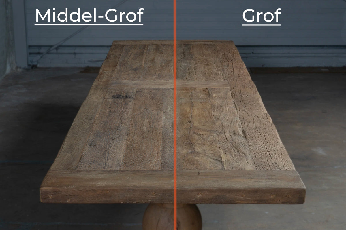 Foto met keuzes voor mogelijke texturen op het tafelblad: Middel-grof en Grof