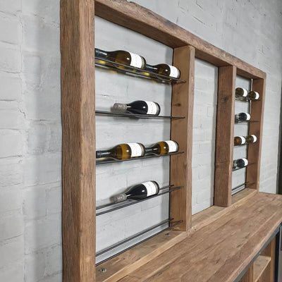 Weinshrank industriedesign aus Eiche mit Stahlschiebetüren – D010