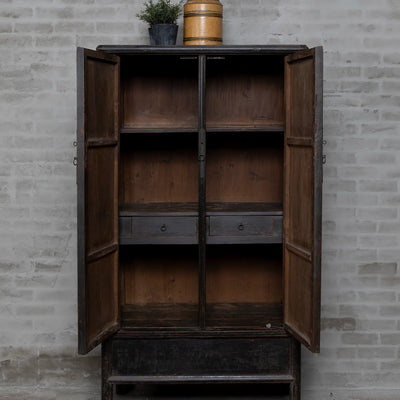 Alter chinesischer Schrank schwarz – Ulmenholz | 2-türig – D029