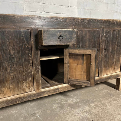 Rustikales chinesisches Sideboard – schwarzem Ulmenholz | 5 Türen D033