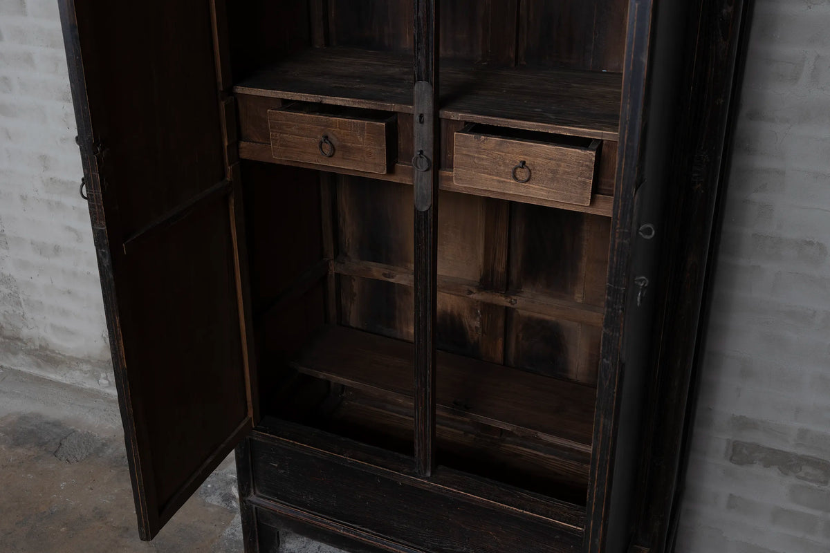 Alter chinesischer Schrank schwarz – Ulmenholz | 2-türig – D037