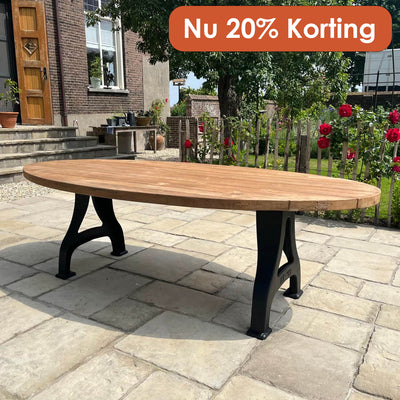 Ovaler Gartentisch aus Teakholz mit Gusseisernen Tischbeinen – T15