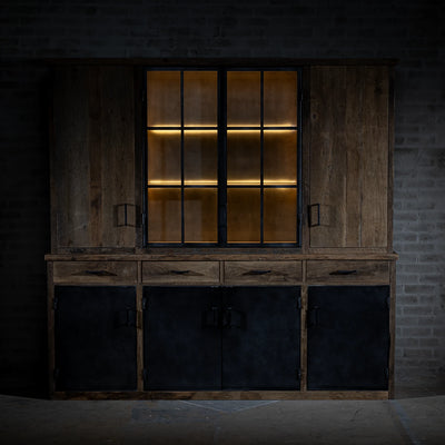 Eiche Buffetschrank im Landhausstil mit Türen und Glasvitrine – K004
