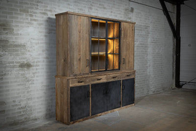 Eiche Buffetschrank im Landhausstil mit Türen und Glasvitrine – K004