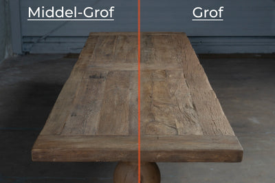 Foto met keuzes voor mogelijke texturen op het tafelblad: Middel-grof en Grof