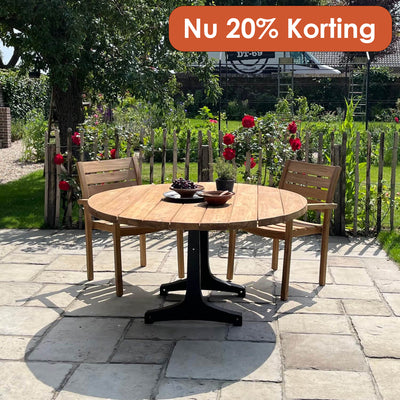 Industrie design runder Gartentisch aus Teakholz mit Eisen Tischbeinen – T18
