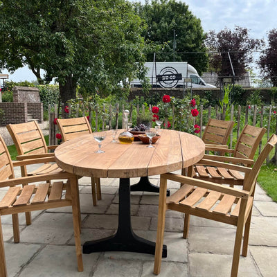 Industrie design ovaler Gartentisch aus Teakholz mit Tischbeinen aus Eisen – T14