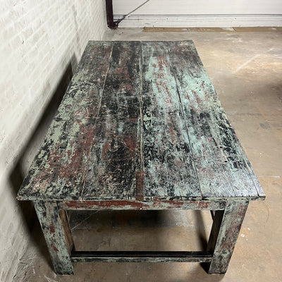 Große Vintage-Werkbank mit blau-schwarzer Patina – Top082