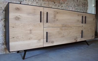 Credenza | Kommode, Altholz Eiche kombiniert mit Stahl