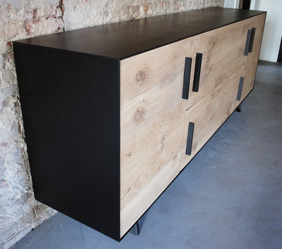 Credenza | Kommode, Altholz Eiche kombiniert mit Stahl