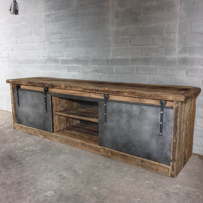 Industriedesign TV-schrank mit altholz Eiche mit Stahltüren – D005