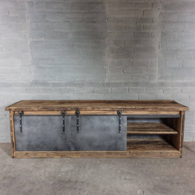 Industriedesign TV-schrank mit altholz Eiche mit Stahltüren – D005