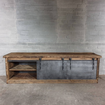Industriedesign TV-schrank mit altholz Eiche mit Stahltüren – D005