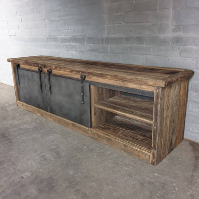 Industriedesign TV-schrank mit altholz Eiche mit Stahltüren – D005
