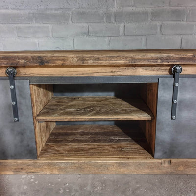 Industriedesign TV-schrank mit altholz Eiche mit Stahltüren – D005